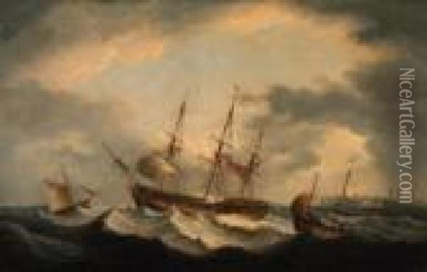 Ships Sheltering Oil Painting - Thomas Luny