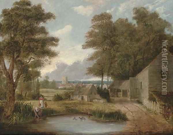 The farm pond Oil Painting - John Berney Crome