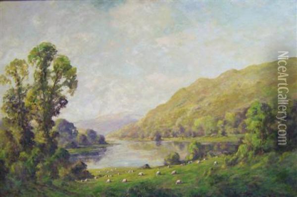 Depicting A River, Mountain And Pastoral Scene Oil Painting - Harold Goldthwaite