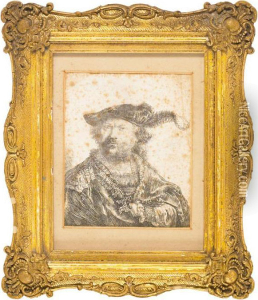 Self Portrait In A Plummer Cap Oil Painting - Rembrandt Van Rijn