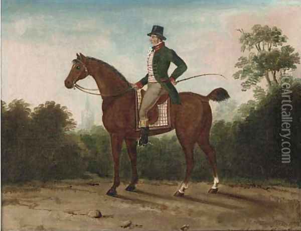 A horse with a gentleman up Oil Painting - English School