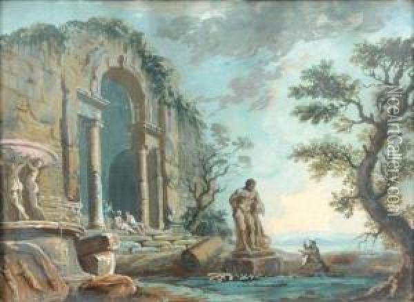 Dessinateur Au Milieu Des Ruines Antiques Oil Painting - Giovanni Niccolo Servandoni
