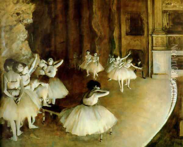 Ballet Rehearsal On Stage Oil Painting - Edgar Degas