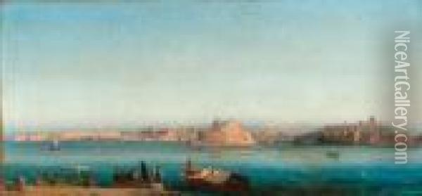 Views Of The Grand Harbour, Valetta, Malta: Sunrise; And Bymoonlight Oil Painting - Girolamo Gianni