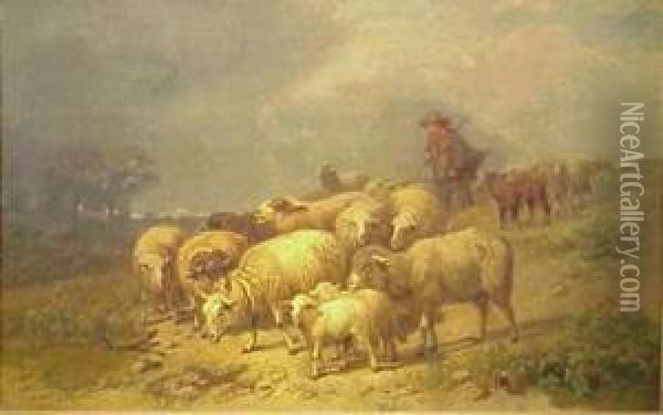 Tending The Flock Oil Painting - Laurent De Beul