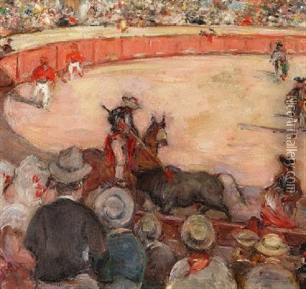 Stierkampf In Der Arena Von Bilbao (bullfight In The Arena In Bilbao) Oil Painting - Gustave Henri Colin