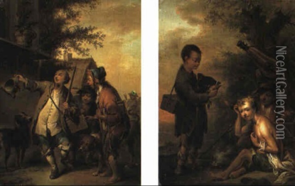 Traveller And Two Beggars On Village Street Oil Painting - Johann Conrad Seekatz