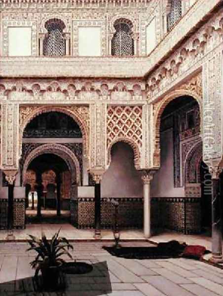 A Moorish Courtyard 1891 Oil Painting - T. Alceves Loredo