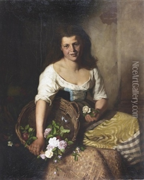 Portrat Einer Jungen Frau In Tracht Oil Painting - Joseph Bauer