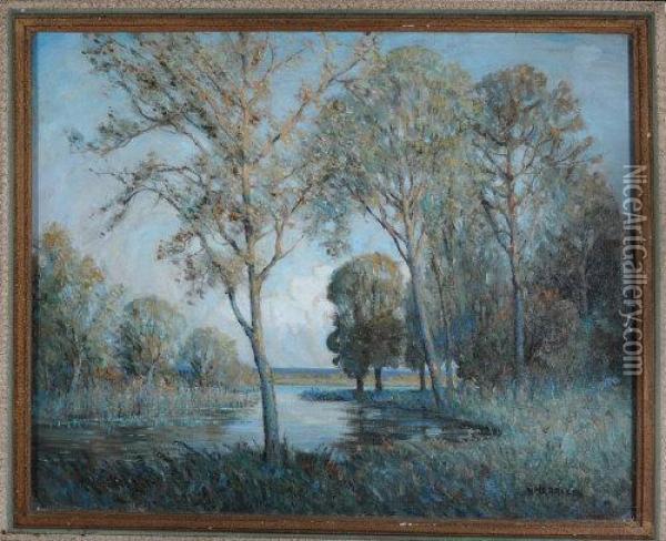 Trees By A River In Autumn Oil Painting - George Harrison