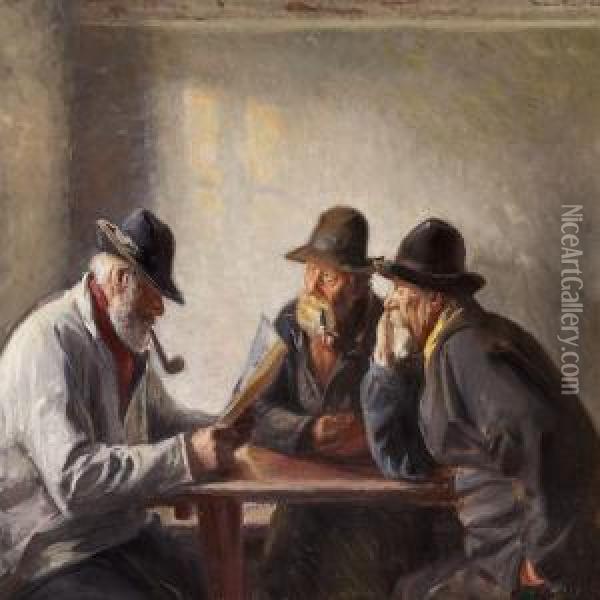 Three Fishermen At Atable Oil Painting - Michael Ancher
