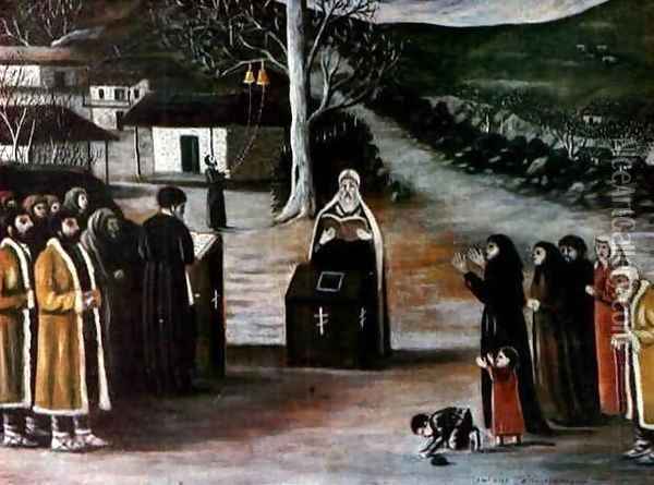 Prayer in a Village Oil Painting - Niko Pirosmanashvili