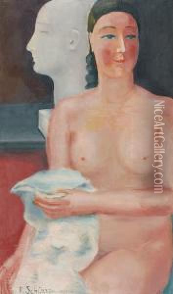 Nude And Sculpture(1930) Oil Painting - Ferdinand Schirren