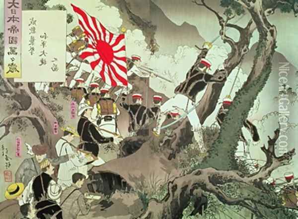 Scene from the Sino Japanese War in Korea Oil Painting - Kiyochika Kobayashi