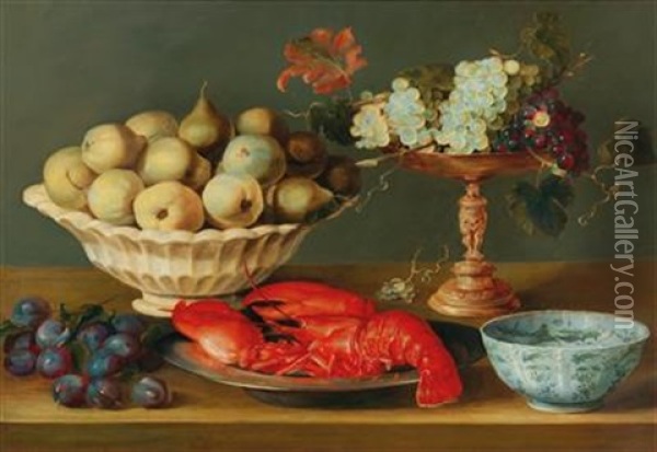 Still Life With A Lobster Oil Painting - Jacob Foppens van Es (Essen)