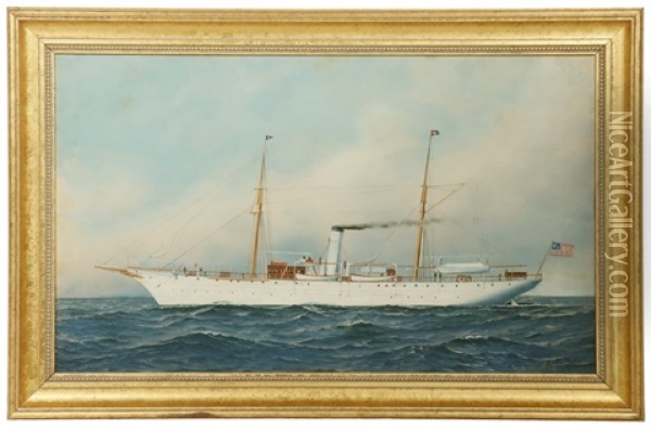 Portrait Of The Steam/sail Yacht 'columbia Oil Painting - Antonio Jacobsen
