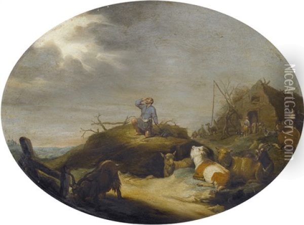 Biblische Landschaftsszene Mit Hirten Und Vieh Oil Painting - Cornelis Saftleven