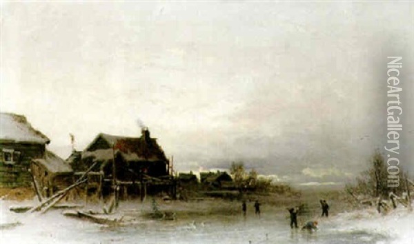 Snobollskastning Pa Isen Oil Painting - Wilhelm von Gegerfelt