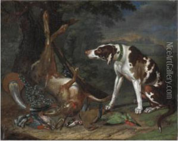Cane Che Sorveglia La Caccia Oil Painting - Johann Georg Hamilton