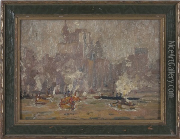 New York From The East River Oil Painting - Frederik Usher Devoll