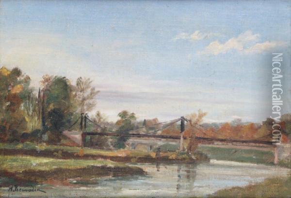 Pont Suspendu Sur La Riviere Oil Painting - Alfred Renaudin