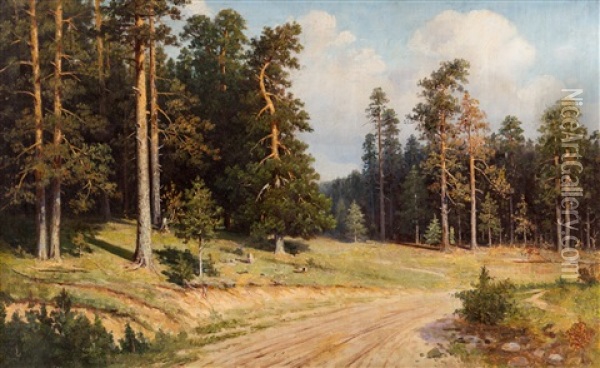 Road Through The Forest Oil Painting - Efim Efimovich Volkov