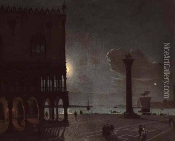 Notturno In Piazzetta San Marco Oil Painting - Ippolito Caffi