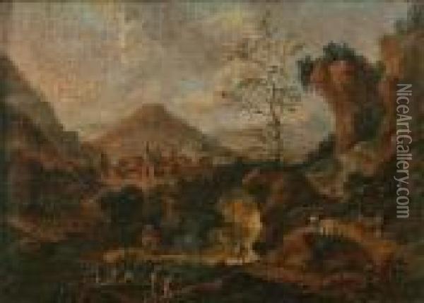 Mountainous Landscapes: Two Oil Painting - Joos De Momper