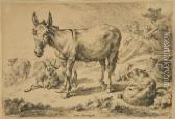 Esel. Oil Painting - Nicolaes Berchem