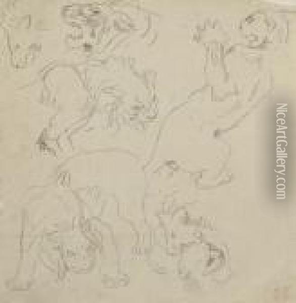 Etudes De Lion Oil Painting - Eugene Delacroix