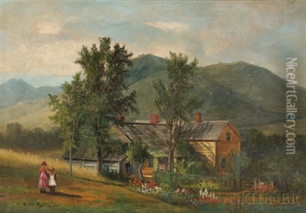 Farm And Garden With Two Girls Oil Painting - Samuel W. Griggs