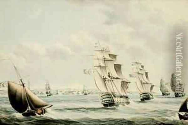 British Ships Blocking Cadiz in 1797 Oil Painting - Thomas Buttersworth
