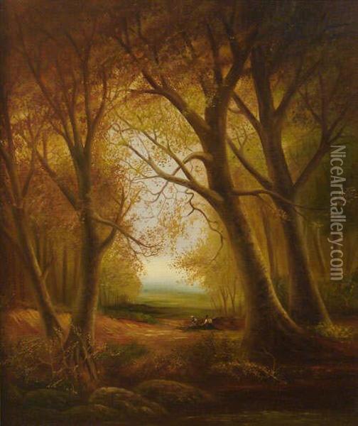 Wooded Landscape With Figures Oil Painting - Joseph Thors