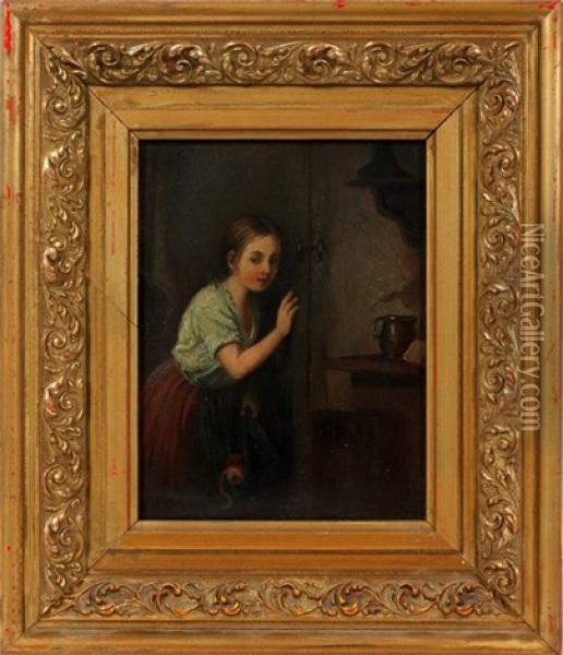 Young Girl Listening At Door Oil Painting - Josef Morgan