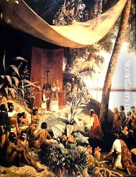 The first Mass held in the Americas Oil Painting - Pharamond Blanchard