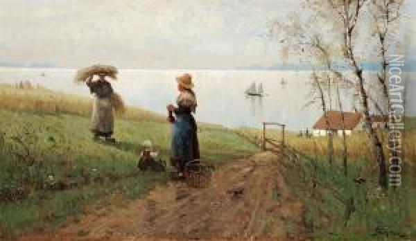 Playing By The Fields Oil Painting - Frithjof Smith-Hald