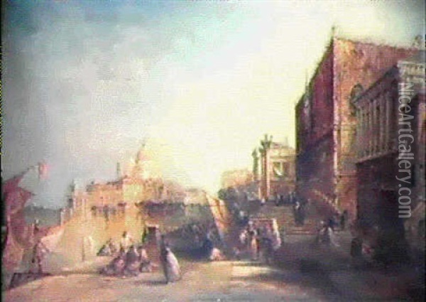 Near The Doge's Palace, Venice Oil Painting - Alfred Pollentine
