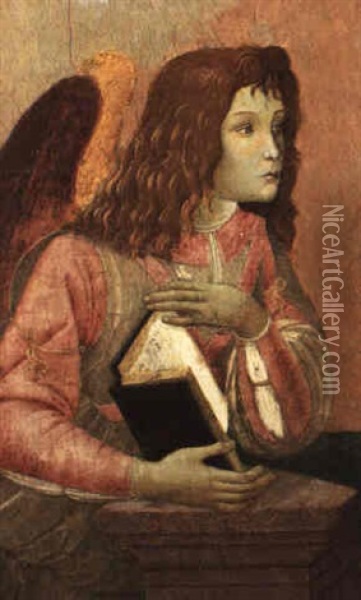 Angel Holding An Open Codex Oil Painting - Sandro Botticelli