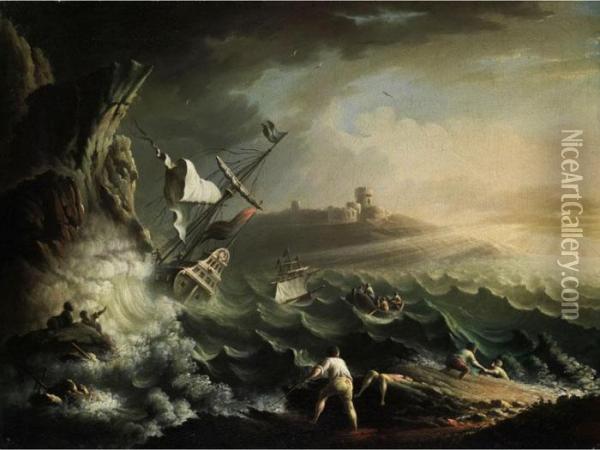 Marineszene Mit Schiff In Seenot Oil Painting - Carlo Antonio Tavella