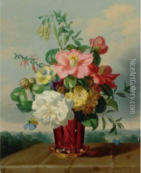 Still Life With Camellias Oil Painting - Anton Hartinger