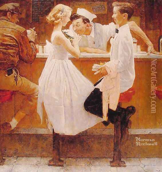 After the Prom Oil Painting - Norman Rockwell