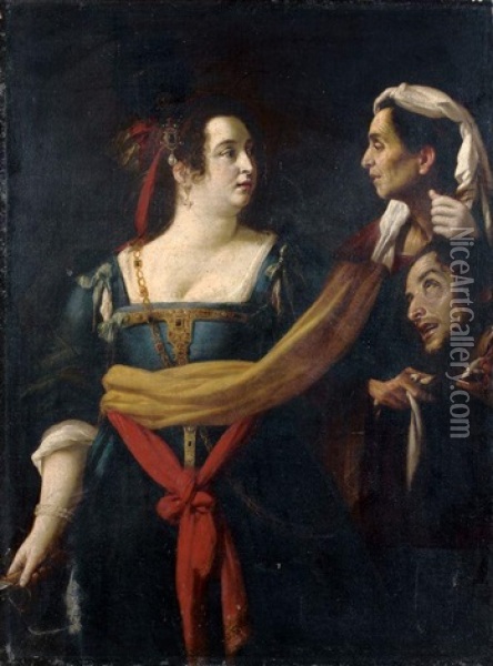 Judith Et Abra Tenant La Tete D'holopherne Oil Painting - Giovanni Francesco Guerrieri