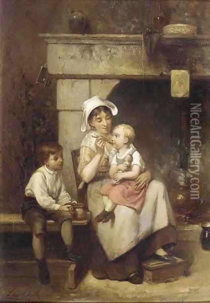 Toddler's teatime Oil Painting - Leon Caille