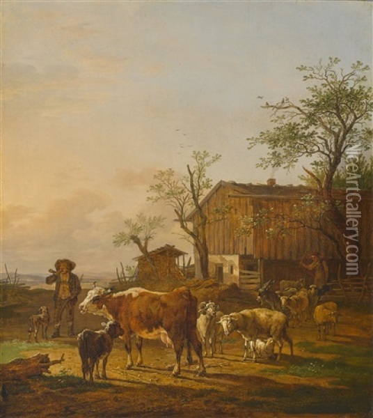 Austrieb Von Rindern Und Schafen Oil Painting - Max Joseph Wagenbauer