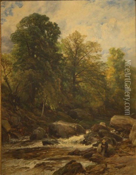 A Salmon Stream Oil Painting - Frederick William Hulme