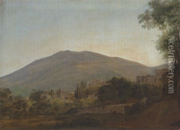 An Italiante Landscape With A Town Before A Hill Oil Painting - Jean Joseph Xavier Bidault