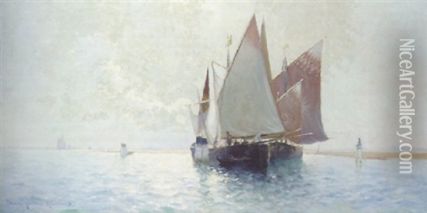 Venetian Boats Oil Painting - Sydney Mortimer Laurence