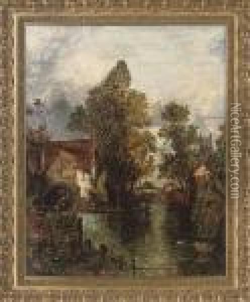 A Figure In A Boat Beside Willy Lott's House Oil Painting - John Constable