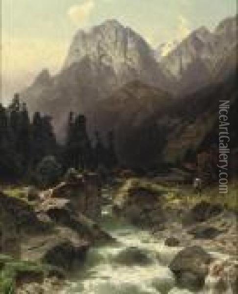 Along A Alpine River Oil Painting - Otto Werner Henning Von Kameke