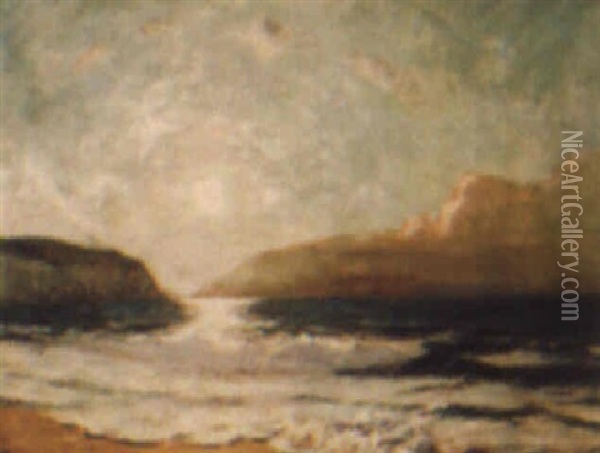 Sunset On Coast Oil Painting - Julius Olsson